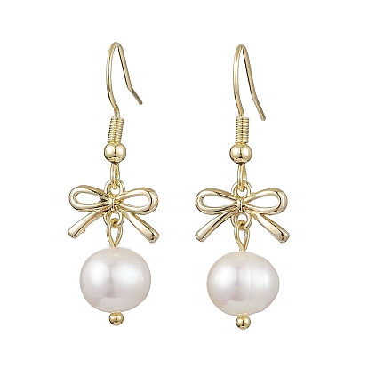 Серьги с подвесками из сплава с бантом, серьги-капли из натурального культивированного пресноводного жемчуга