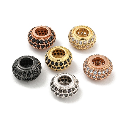 Латунные микропаве прозрачные/черные бусины из кубического циркония, без кадмия, без никеля и без свинца, рондель