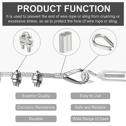 PANDAHALL ELITE 304 Stainless Steel Eye & Hook Turnbuckle Wire Rope Tension, Wire Rope Cable Clip Clamp,  Wire Guardian and Protectors, Aluminum Alloy Tube Beads