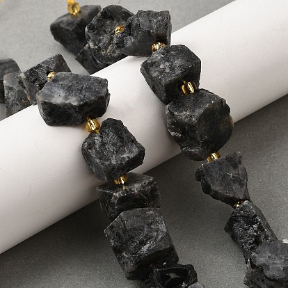 Необработанные грубые натуральные бусины из ларвикита, самородки, с бисером