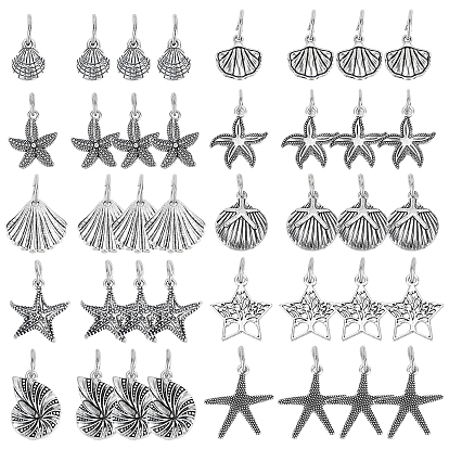40Pcs 10 Style Tibetan Style Alloy Pendants, Ocean Themed Pattern