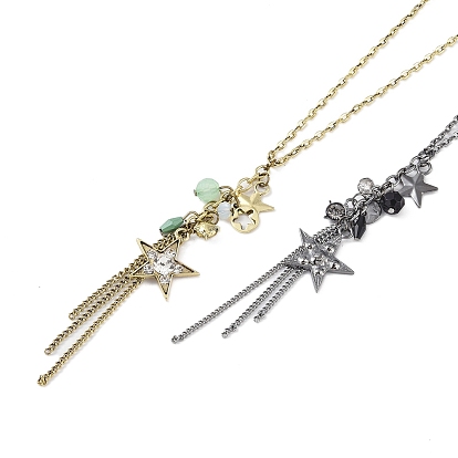 Alloy Star Tassels Pendant Necklace, Glass Round Beads Pendant Necklaces