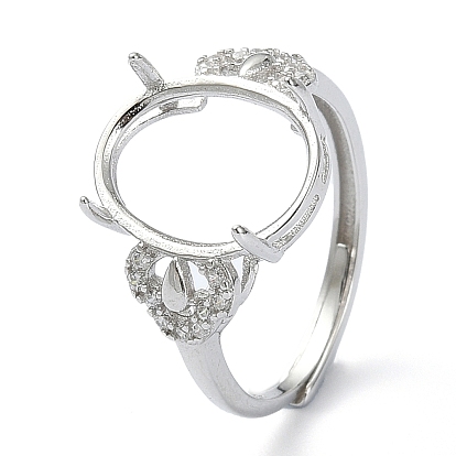 Adjustable 925 Sterling Silver 4 Prongs Ring Settings,with Cubic Zirconia