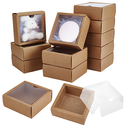 Складные квадратные подарочные коробки для хранения бумаги, бумажные упаковочные ящики, с видимым окном из ПВХ