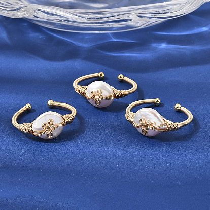 Латунные манжеты с открытыми кольцами, с натуральной жемчужиной, стойки покрытие, долговечный