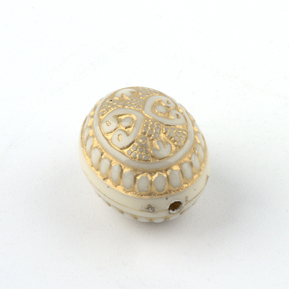 Oval Plating Acrylic Beads, Golden Metal Enlaced, 16x13x12mm, Hole: 1mm, about 345pcs/500g