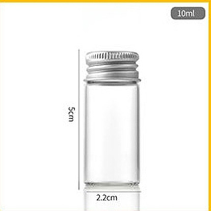Tubes de stockage de perles à dessus à vis en verre colonne, bouteilles en verre transparent avec couvercles en aluminium, platine