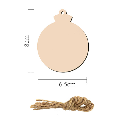 10Pcs Flat Round Unfinished Wood Cutouts Ornaments, with Hemp Rope, for Blank Crafts DIY Christmas Party Hanging Decoration Supplies