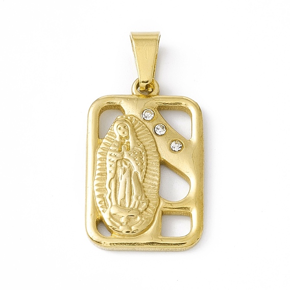 Pendentifs en acier inoxydable, avec strass cristal, rectangle avec vierge marie