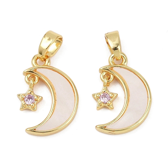 Латунные микро проложить кубического циркония подвески, без кадмия и без свинца, с акриловой, луна со звездными чарами
