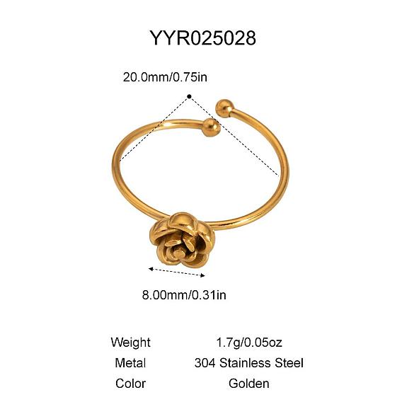 304 Кольцо-манжета из нержавеющей стали с розой для женщин, золотые