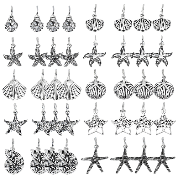 40Pcs 10 Style Tibetan Style Alloy Pendants, Ocean Themed Pattern