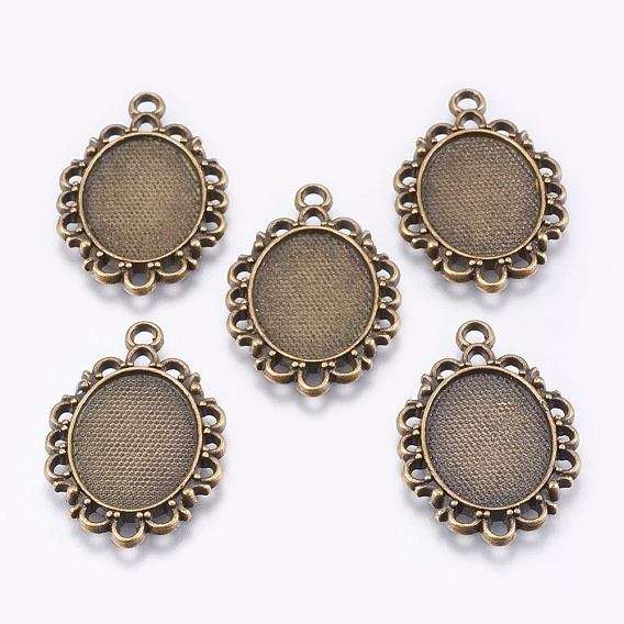 Tibetan Style Pendant Cabochon Settings, Cadmium Free & Lead Free, Oval, 30x20x2mm, Hole: 2mm, Tray: 18x13mm