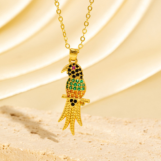 Brass Micro ave Cubic Zirconia Bird Pendant Necklaces