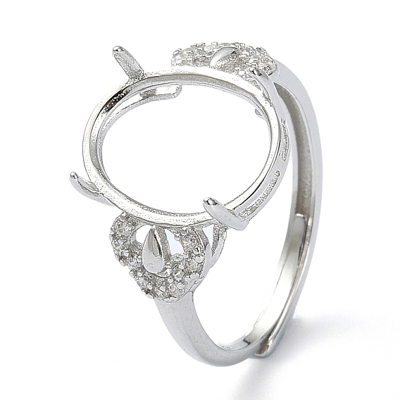 Adjustable 925 Sterling Silver 4 Prongs Ring Settings,with Cubic Zirconia