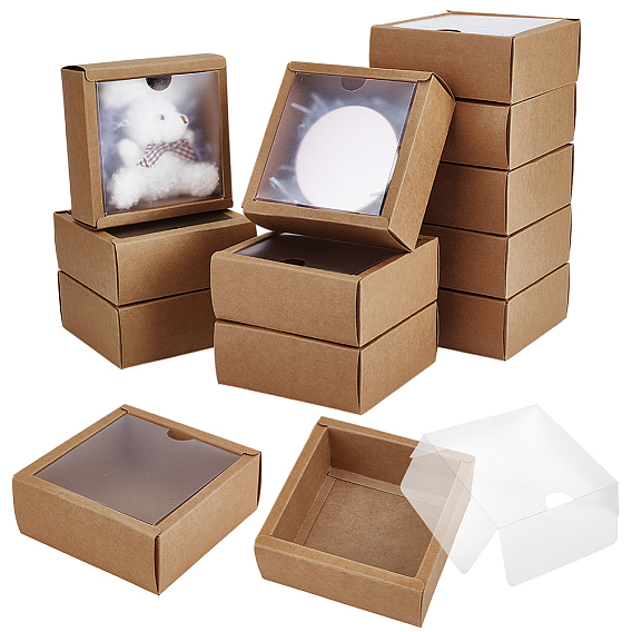 Складные квадратные подарочные коробки для хранения бумаги, бумажные упаковочные ящики, с видимым окном из ПВХ