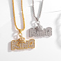Alloy Full Crystal Rhinestone Crown with Word KING Pendant Necklaces for Unisex