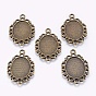 Tibetan Style Pendant Cabochon Settings, Cadmium Free & Lead Free, Oval, 30x20x2mm, Hole: 2mm, Tray: 18x13mm