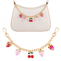 Alloy Pink and Red Enamel Strawberry Cherry Pendant Iron Twisted Chain Bag Decorative Chains, with Swivel Clasps