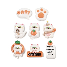 Кабошоны из смолы с кошачьей тематикой, белые