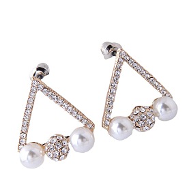Minimalist Triangle Stud Earrings with Zircon and Pearl Embellishments