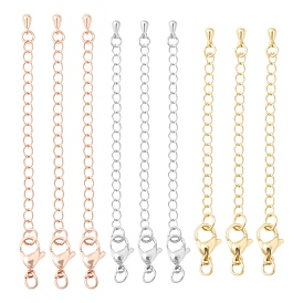 6 Sets Long-Lasting Plated Brass Chain Extender, with Lobster Claw Clasps and Bead Tips