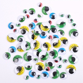 Plastic Doll Craft Activities Eyeball Moving Eyes, with Back Adhesive Stickers, Flat Round with Eyelash