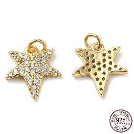 925 Sterling Silver Micro Pave Cubic Zirconia Charms, Maple Leaf Charm, with Jump Ring