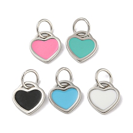 Rack Plating Brass Charms, with Jump Ring and Enamel, Cadmium Free & Lead Free, Long-Lasting Plated, Heart Charm