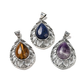 Gemstones Pendants, Antique Silver Plated Alloy Teardrop Charms