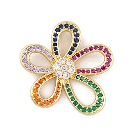 Brass Micro Pave Cubic Zirconia Pendants, Real 18K Gold Plated Flower Charms