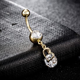 Пирсинг украшения, латунное кольцо пупка с фианитом, кольца живота, со штангой из хирургической нержавеющей стали, без кадмия и без свинца, сердце