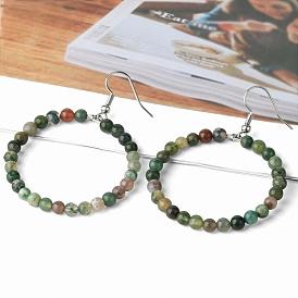 Fashionable Natural Gemstones Hoop Earrings for Women, Versatile and Unique