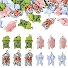 24 шт 4 стили подвески из непрозрачной смолы, прелести животных, с платиновыми тоновыми железными петлями