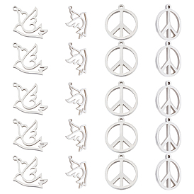Unicraftale 28Pcs 2Style 201 Stainless Steel Pendants, Manual Polishing, Pigeon and Peace Sign