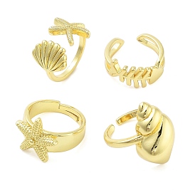 Brass Open Cuff Rings for Women, Real 18K Gold Plated