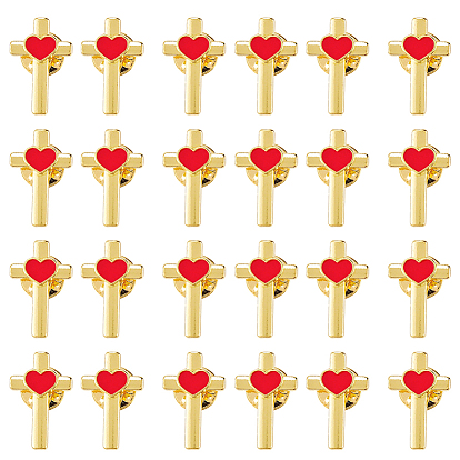 24 шт. крест с сердцем из сплава эмали на лацкан для рюкзака и одежды