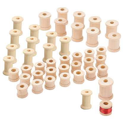 48pcs 3 style schima bois couture bobine de fil à broder, bobines vides, pour broderies et machines à coudre
