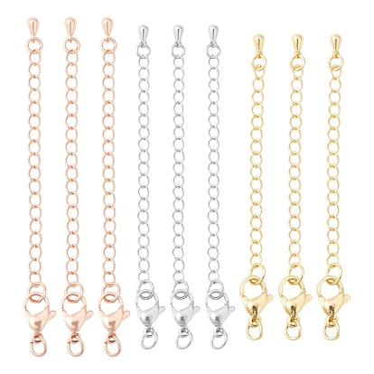 6 Sets Long-Lasting Plated Brass Chain Extender, with Lobster Claw Clasps and Bead Tips