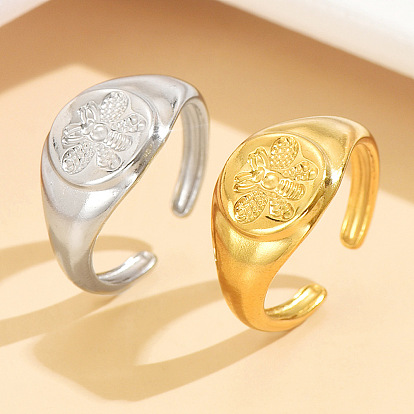 304 Stainless Steel Cuff Open Rings, Round with Bees