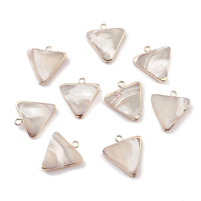 Natural Trochid Shell/Trochus Shell Pendants, Triangle Charms, with Brass Findings