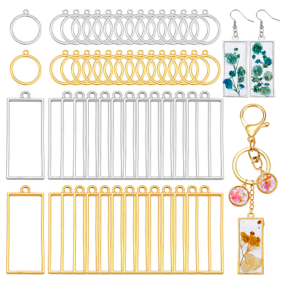 100 шт. 4 подвески из сплава с открытой задней оправой в форме прямоугольника и кольца, для diy уф смолы, эпоксидная смола, Прессованные цветочные украшения