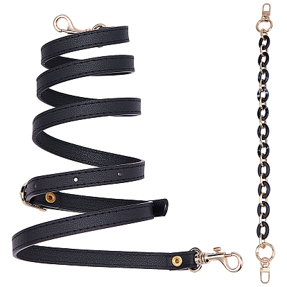 2pcs 2 style chaîne de câble en acrylique et bandoulière en cuir PU, fermoirs alliage pivotantes, pour accessoires de remplacement de sangles de sac