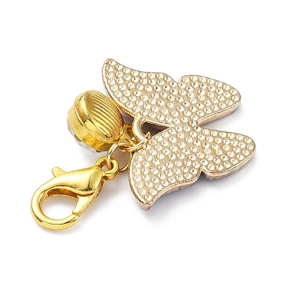 Butterfly Alloy Enamel & Glass Rhinestone Pendant Decorations, with Zinc Alloy Lobster Claw Clasps