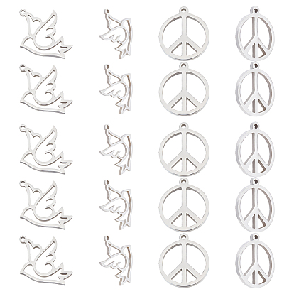 28Pcs 2Style 201 Stainless Steel Pendants, Manual Polishing, Pigeon and Peace Sign