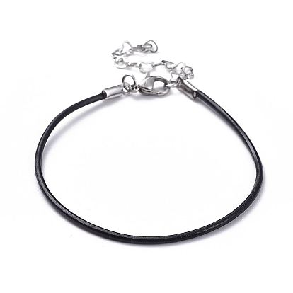 Toma de pulsera de cordón de cuero de vaca, con 304 fornituras de acero inoxidable