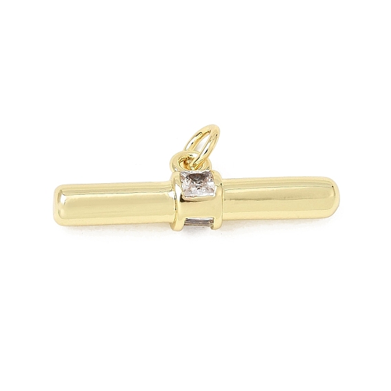 Brass Pave Clear Cubic Zirconia Pendants, Bar Charms, Long-Lasting Plated, Rack Plating, Lead Free & Cadmium Free