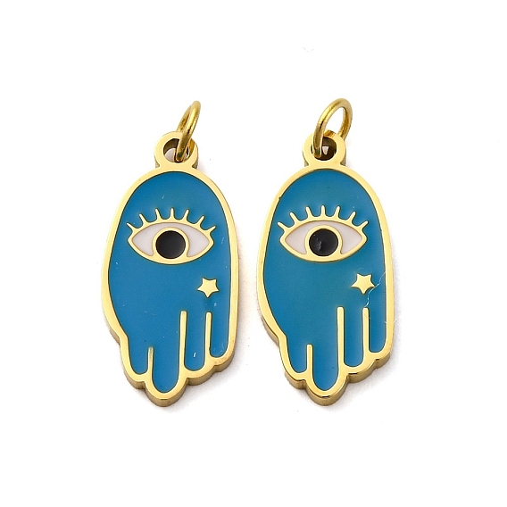 304 нержавеющей стальной эмали подвески, с целью перехода в кольце, ладонь с оберегами от сглаза, ионное покрытие (ip), реальный 18 k позолоченный