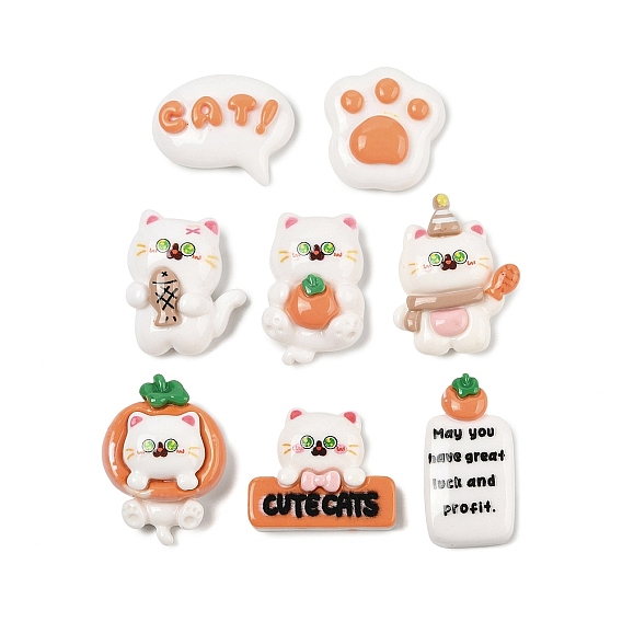 Кабошоны из смолы с кошачьей тематикой, белые