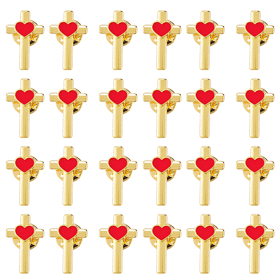 24 шт. крест с сердцем из сплава эмали на лацкан для рюкзака и одежды